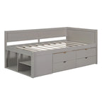 Twin Size Daybed with 2 Pull-Out Drawers & 3 Shelves, Wood Frame, Modern Storage Bed