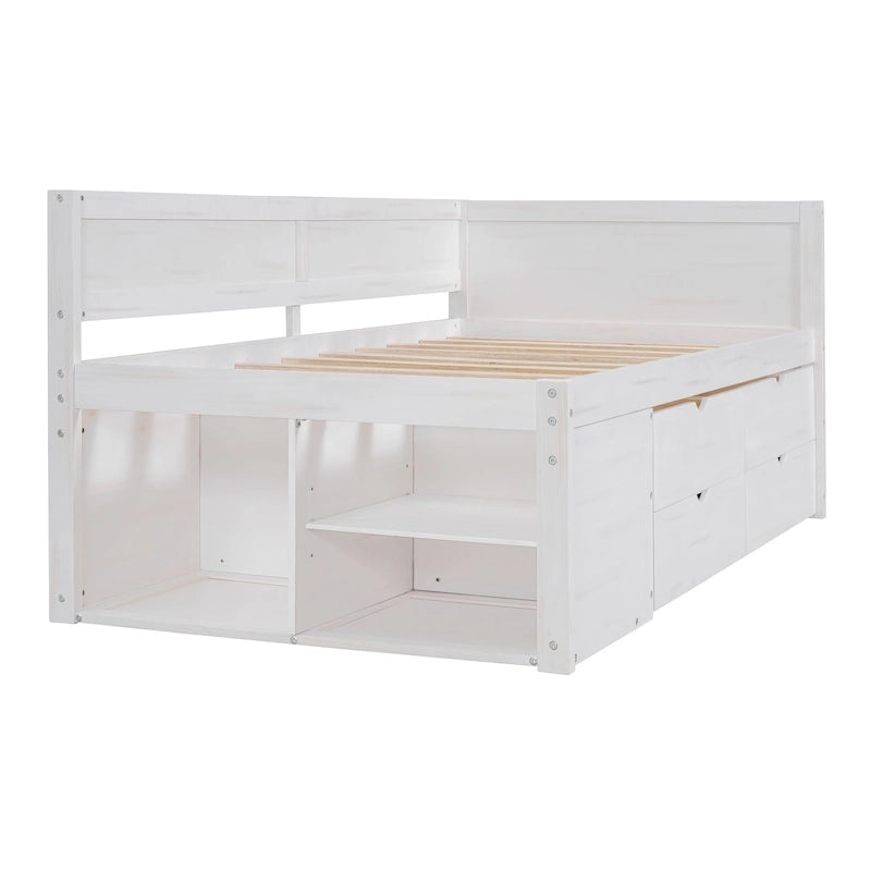 Twin Size Daybed with 2 Pull-Out Drawers & 3 Shelves, Wood Frame, Modern Storage Bed