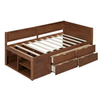 Twin Size Daybed with 2 Pull-Out Drawers & 3 Shelves, Wood Frame, Modern Storage Bed