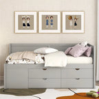 Twin Size Daybed with 2 Pull-Out Drawers & 3 Shelves, Wood Frame, Modern Storage Bed