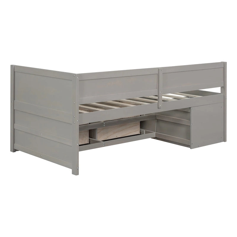 Twin Size Daybed with 2 Pull-Out Drawers & 3 Shelves, Wood Frame, Modern Storage Bed