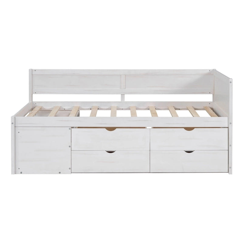 Twin Size Daybed with 2 Pull-Out Drawers & 3 Shelves, Wood Frame, Modern Storage Bed