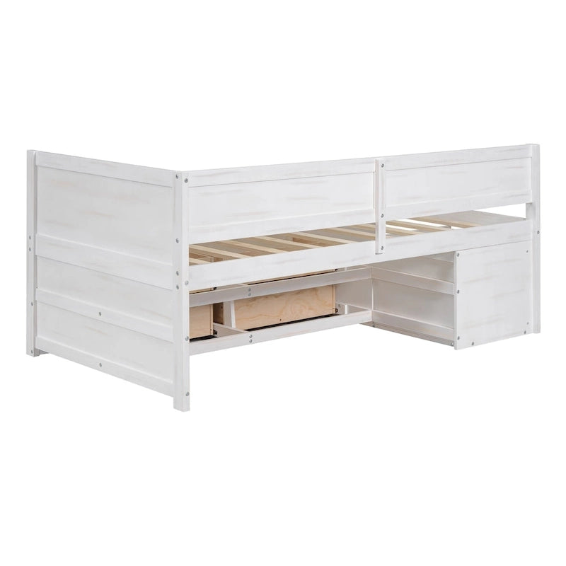 Twin Size Daybed with 2 Pull-Out Drawers & 3 Shelves, Wood Frame, Modern Storage Bed