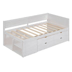 Twin Size Daybed with 2 Pull-Out Drawers & 3 Shelves, Wood Frame, Modern Storage Bed