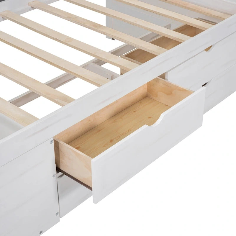 Twin Size Daybed with 2 Pull-Out Drawers & 3 Shelves, Wood Frame, Modern Storage Bed