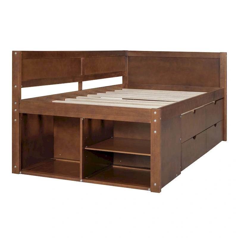 Twin Size Daybed with 2 Pull-Out Drawers & 3 Shelves, Wood Frame, Modern Storage Bed