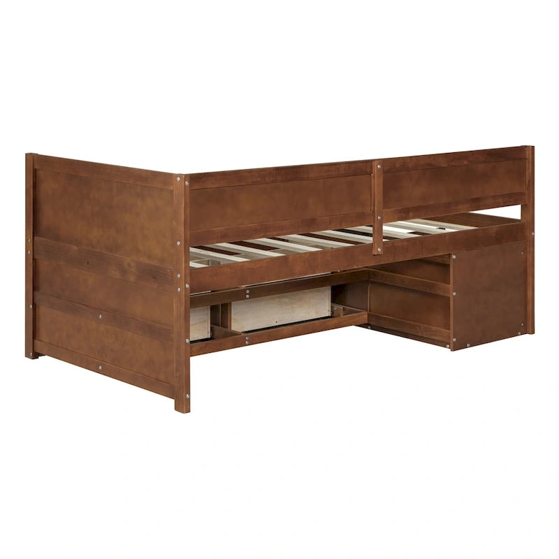 Twin Size Daybed with 2 Pull-Out Drawers & 3 Shelves, Wood Frame, Modern Storage Bed