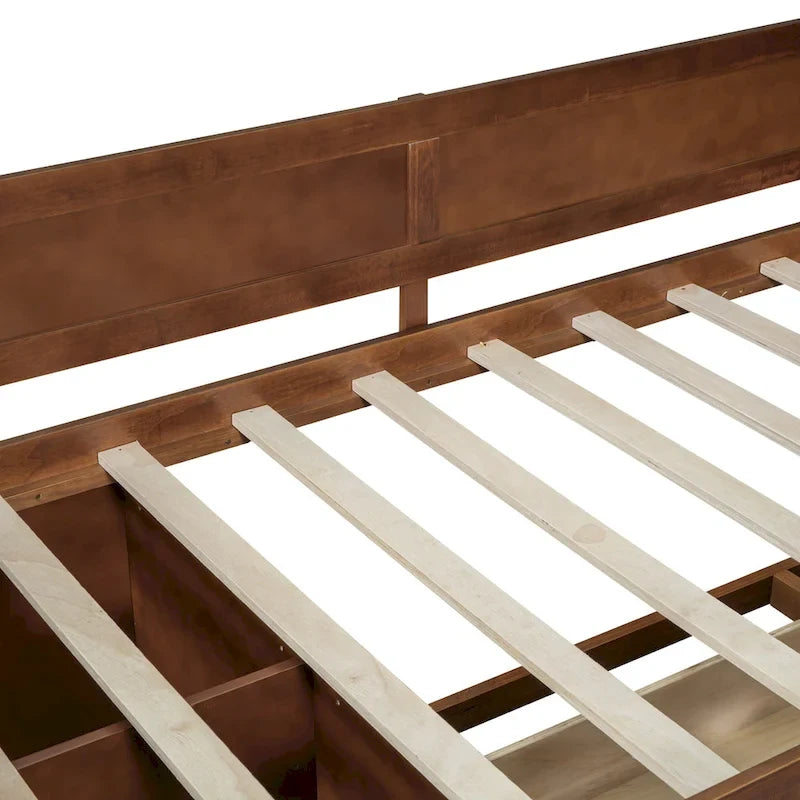 Twin Size Daybed with 2 Pull-Out Drawers & 3 Shelves, Wood Frame, Modern Storage Bed