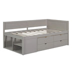 Twin Size Daybed with 2 Pull-Out Drawers & 3 Shelves, Wood Frame, Modern Storage Bed