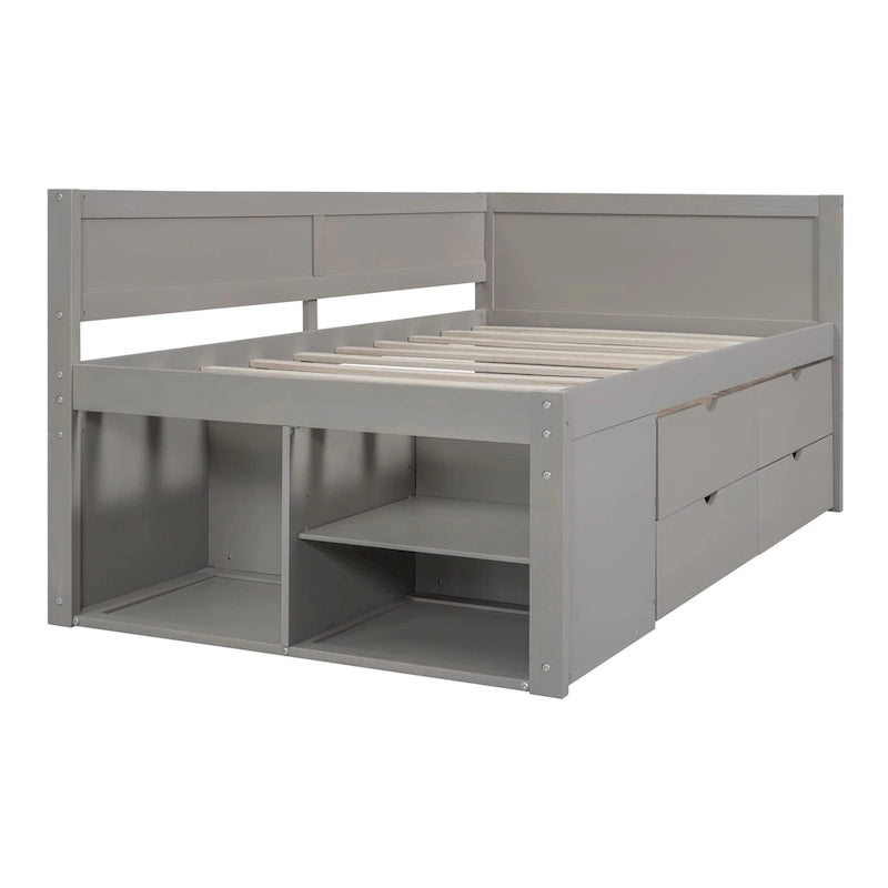 Twin Size Daybed with 2 Pull-Out Drawers & 3 Shelves, Wood Frame, Modern Storage Bed