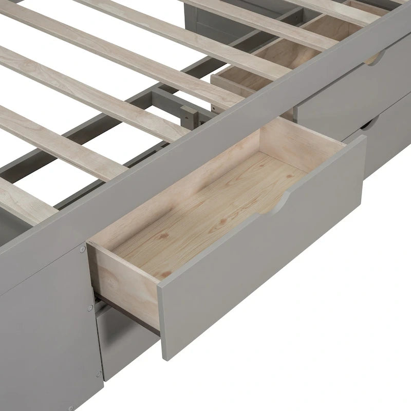 Twin Size Daybed with 2 Pull-Out Drawers & 3 Shelves, Wood Frame, Modern Storage Bed