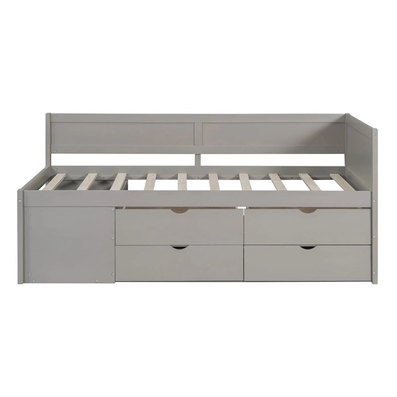 Twin Size Daybed with 2 Pull-Out Drawers & 3 Shelves, Wood Frame, Modern Storage Bed