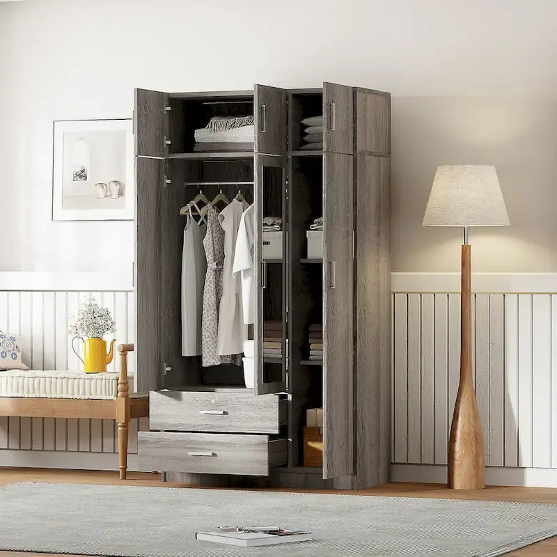 Mirror Wardrobe with 2 Drawers and Top Cabinet by 