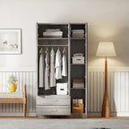 Mirror Wardrobe with 2 Drawers and Top Cabinet by
