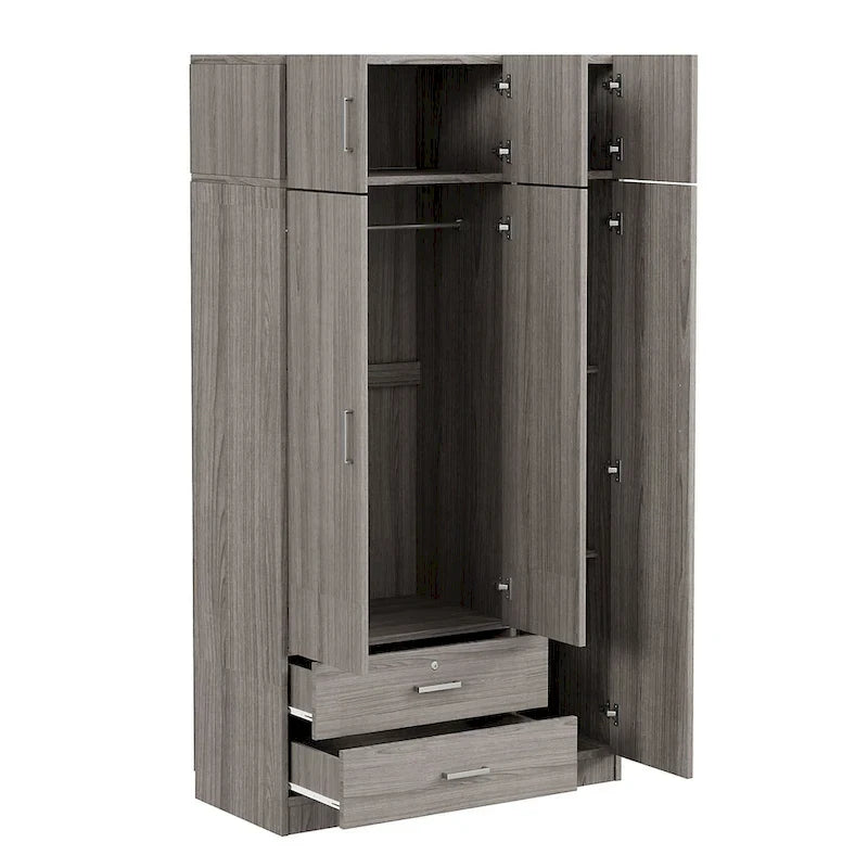 Mirror Wardrobe with 2 Drawers and Top Cabinet by