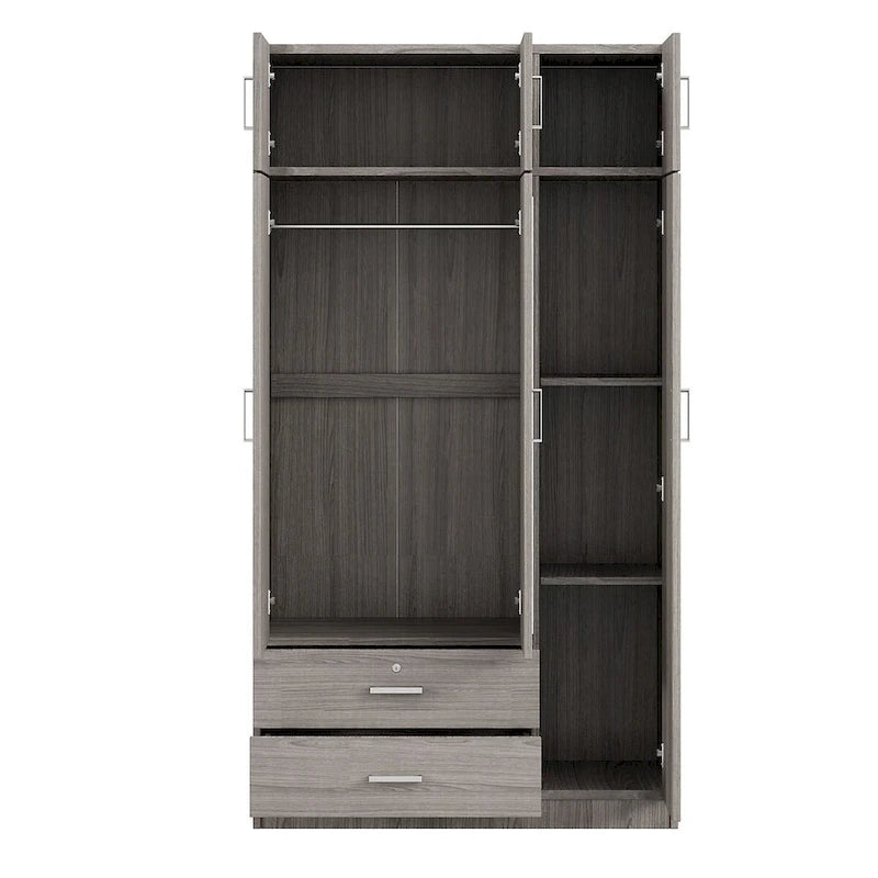 Mirror Wardrobe with 2 Drawers and Top Cabinet by