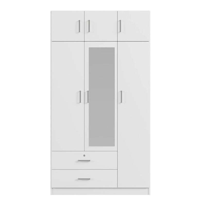 Mirror Wardrobe with 2 Drawers and Top Cabinet by