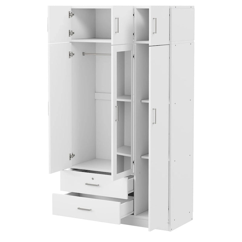 Mirror Wardrobe with 2 Drawers and Top Cabinet by