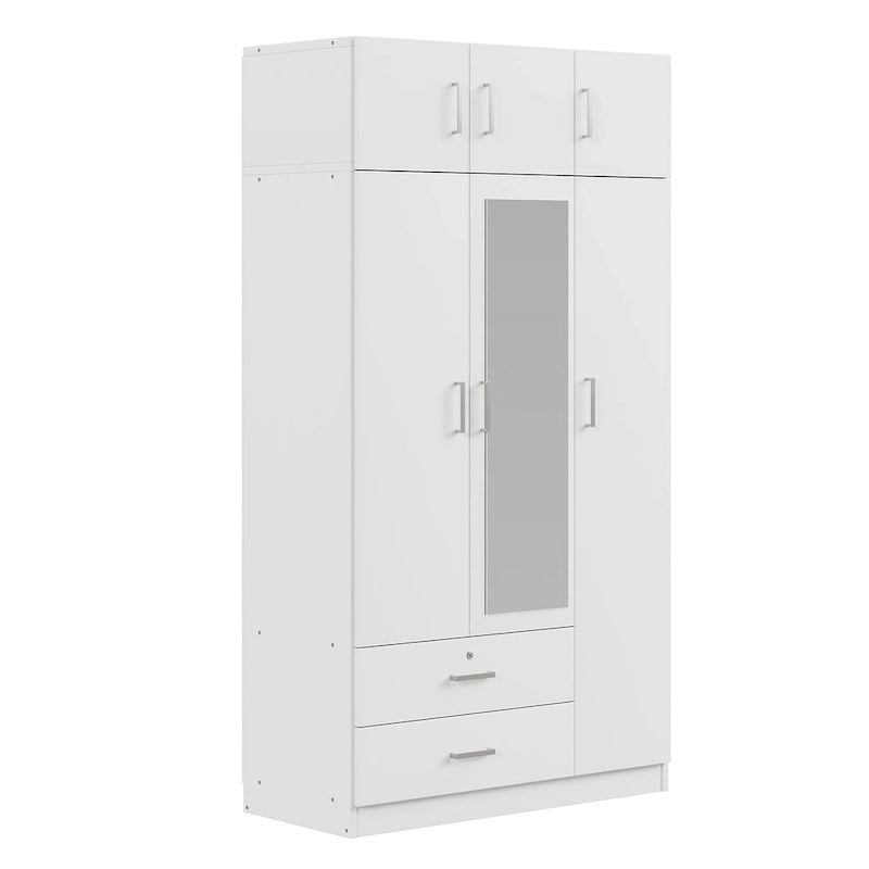 Mirror Wardrobe with 2 Drawers and Top Cabinet by