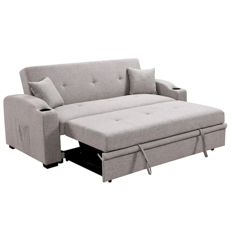 Convertible Sofa with Reclining Backrest, Cup Holders and Pillows