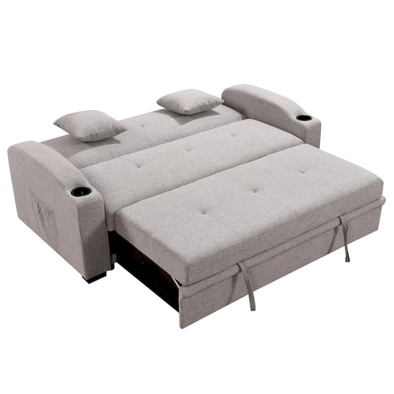 Convertible Sofa with Reclining Backrest, Cup Holders and Pillows