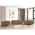 3-Piece Sofa Set with Loveseat & Chair, Buckle Fabric, Button-Tufted, Gold Legs, High-Density Foam