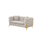 3-Piece Sofa Set with Loveseat & Chair, Buckle Fabric, Button-Tufted, Gold Legs, High-Density Foam