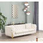 3-Piece Sofa Set with Loveseat & Chair, Buckle Fabric, Button-Tufted, Gold Legs, High-Density Foam