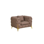 3-Piece Sofa Set with Loveseat & Chair, Buckle Fabric, Button-Tufted, Gold Legs, High-Density Foam