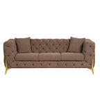 3-Piece Sofa Set with Loveseat & Chair, Buckle Fabric, Button-Tufted, Gold Legs, High-Density Foam