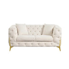 3-Piece Sofa Set with Loveseat & Chair, Buckle Fabric, Button-Tufted, Gold Legs, High-Density Foam