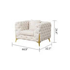 3-Piece Sofa Set with Loveseat & Chair, Buckle Fabric, Button-Tufted, Gold Legs, High-Density Foam