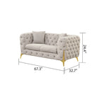 3-Piece Sofa Set with Loveseat & Chair, Buckle Fabric, Button-Tufted, Gold Legs, High-Density Foam