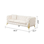 3-Piece Sofa Set with Loveseat & Chair, Buckle Fabric, Button-Tufted, Gold Legs, High-Density Foam