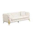3-Piece Sofa Set with Loveseat & Chair, Buckle Fabric, Button-Tufted, Gold Legs, High-Density Foam