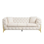 3-Piece Sofa Set with Loveseat & Chair, Buckle Fabric, Button-Tufted, Gold Legs, High-Density Foam