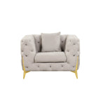 3-Piece Sofa Set with Loveseat & Chair, Buckle Fabric, Button-Tufted, Gold Legs, High-Density Foam