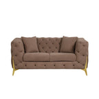 3-Piece Sofa Set with Loveseat & Chair, Buckle Fabric, Button-Tufted, Gold Legs, High-Density Foam