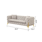 3-Piece Sofa Set with Loveseat & Chair, Buckle Fabric, Button-Tufted, Gold Legs, High-Density Foam