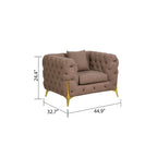 3-Piece Sofa Set with Loveseat & Chair, Buckle Fabric, Button-Tufted, Gold Legs, High-Density Foam