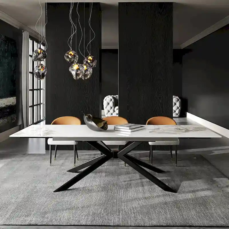 Extendable Sintered Stone Dining Table 78.74"–110.24", Seats 8–10, 4 Color Options, Metal Base