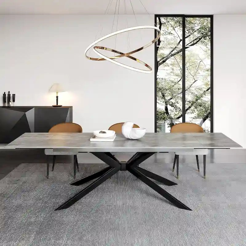Extendable Sintered Stone Dining Table 78.74"–110.24", Seats 8–10, 4 Color Options, Metal Base