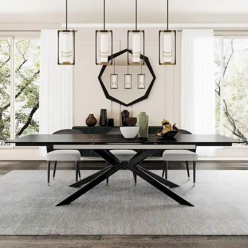 Extendable Sintered Stone Dining Table 78.74"–110.24", Seats 8–10, 4 Color Options, Metal Base
