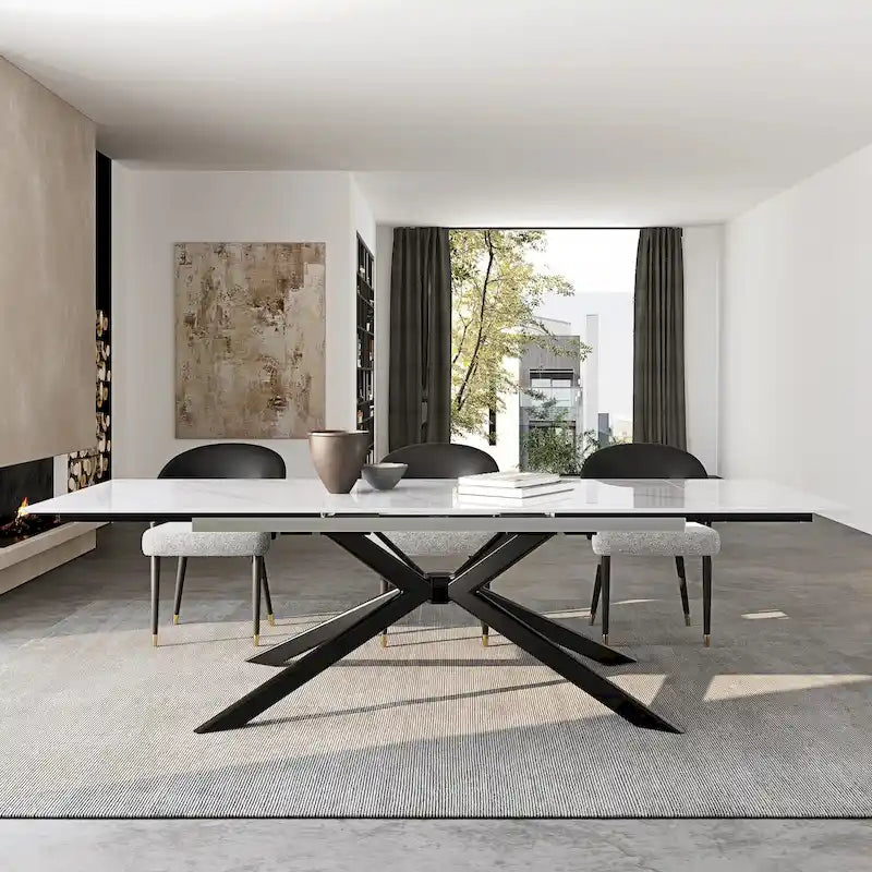 Extendable Sintered Stone Dining Table 78.74"–110.24", Seats 8–10, 4 Color Options, Metal Base