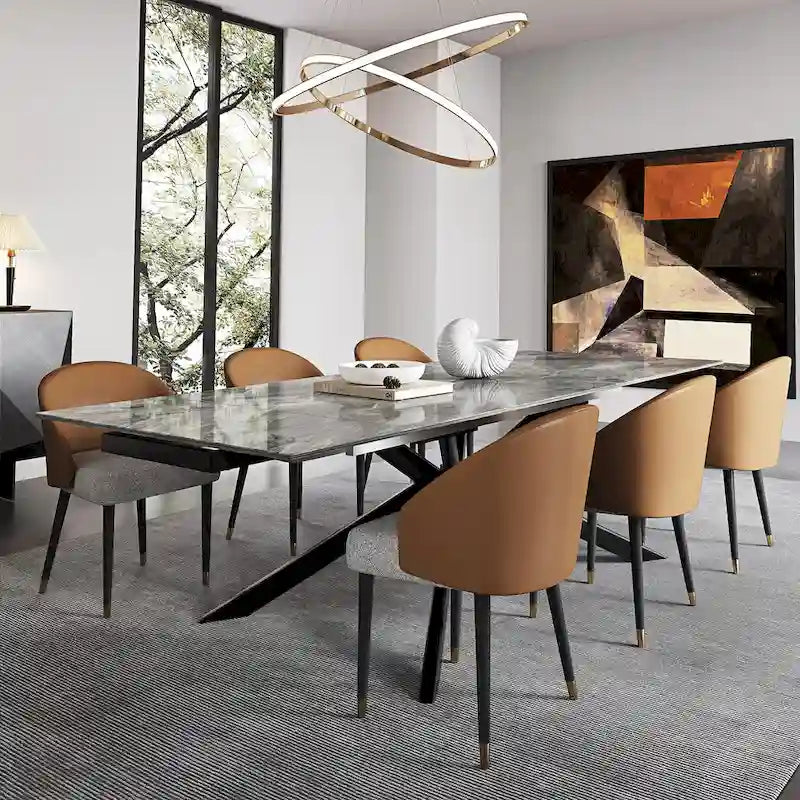 Extendable Sintered Stone Dining Table 78.74"–110.24", Seats 8–10, 4 Color Options, Metal Base