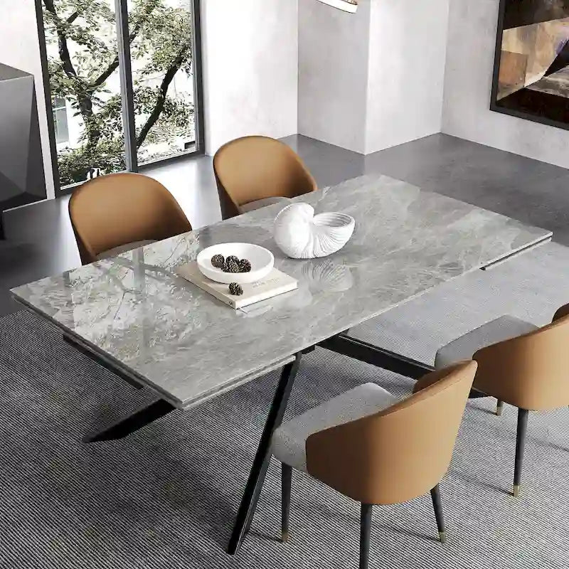 Extendable Sintered Stone Dining Table 78.74"–110.24", Seats 8–10, 4 Color Options, Metal Base
