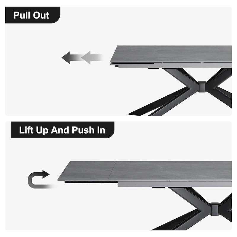 Extendable Sintered Stone Dining Table 78.74"–110.24", Seats 8–10, 4 Color Options, Metal Base