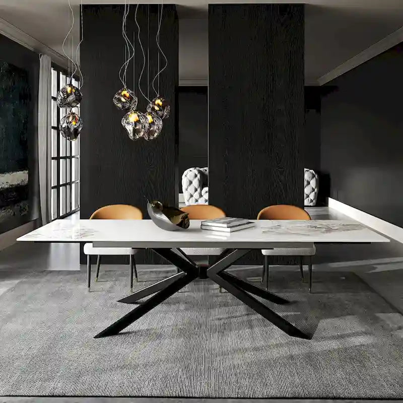Extendable Sintered Stone Dining Table 78.74"–110.24", Seats 8–10, 4 Color Options, Metal Base