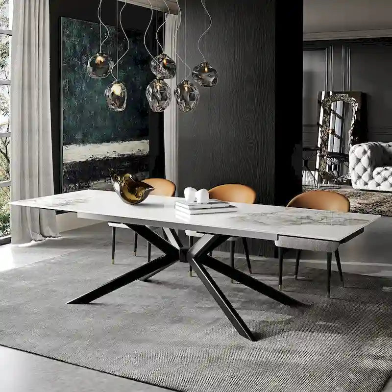 Extendable Sintered Stone Dining Table 78.74"–110.24", Seats 8–10, 4 Color Options, Metal Base