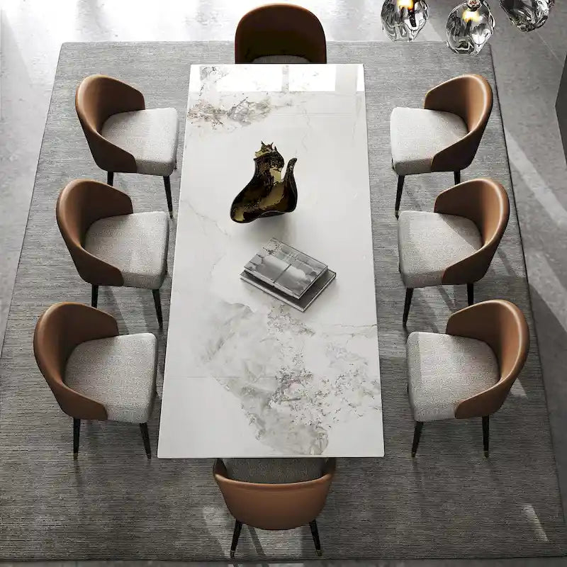 Extendable Sintered Stone Dining Table 78.74"–110.24", Seats 8–10, 4 Color Options, Metal Base